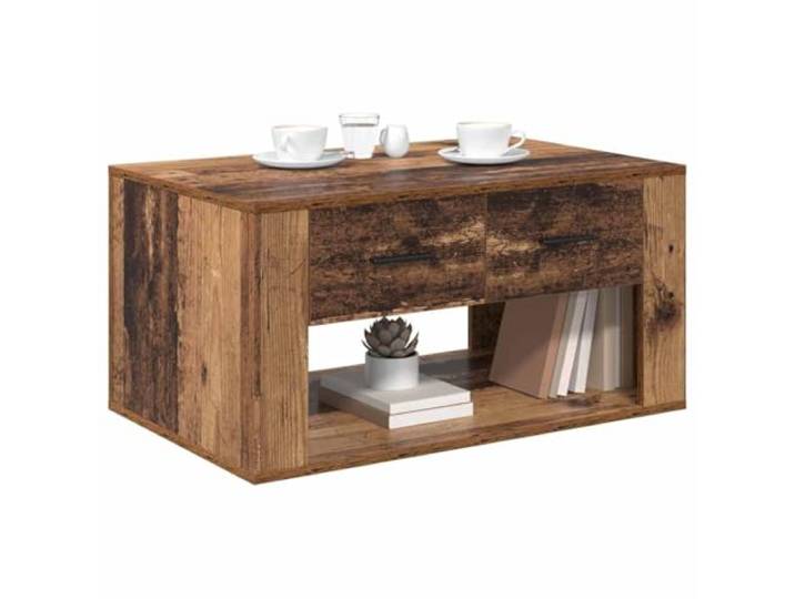 KTHLBRH Couchtisch mit Schublade, 80 x 50 x 40 cm Altholz, strukturierte Oberfläche, mattes Finish, rustikaler Stil für Wohnzimmer