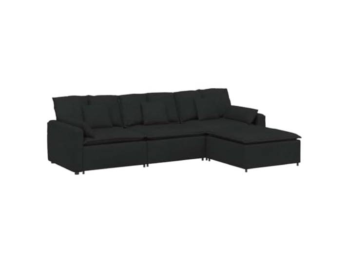 Makastle Modulares Sofa mit Fußhocker und Kissen Schwarz