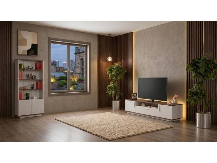 Xlmoebel Wohnwand Elegantes weißes TV-Möbelset mit Bücherregal im modernen Design, Made in Europa