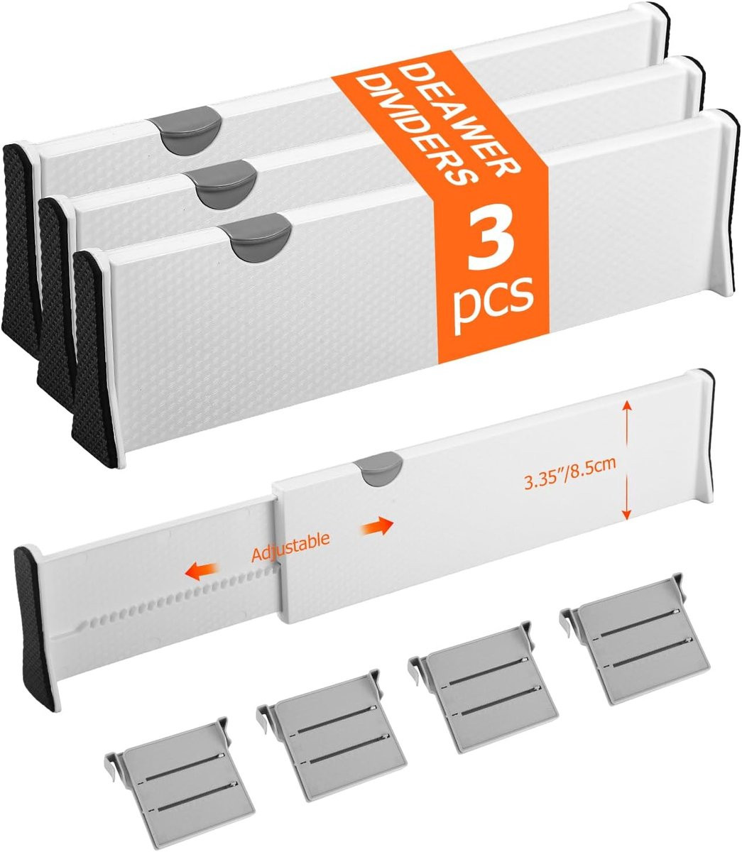 Verstelbare Ladeverdeler Set van 3, Wit, Multifunctionele Organizer voor Keuken, Badkamer, Slaapkamer of Thuiswerkplek