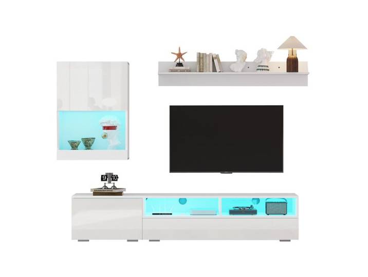 Ensemble meuble TV 3 pièces blanc brillant LED – 175 cm