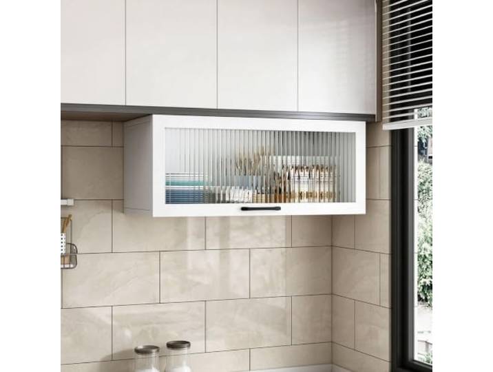Generisch Wandmontierter Glasvitrine die Küche，Wandschrank aus Massivholz Hängeschrank für Küche & Bad, Gewürzschrank mit Klapptür, Wandmontierter Aufbewahrungsschrank(60*25*30cm/23.6*9.8*11.8in)