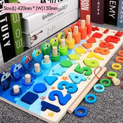 Inspired Finds Montessori Math Toy Wooden Puzzle Fishing Game l shape Number
