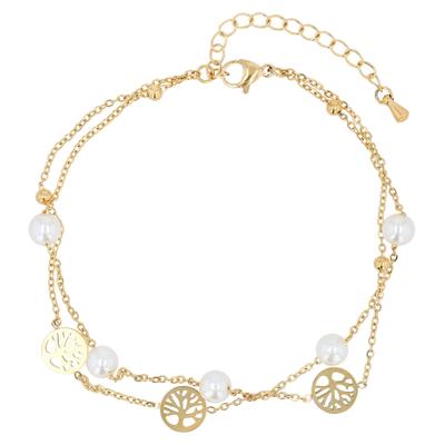 Fußkette ADELIA´S "Fußkettchen – Lebensbaum aus Edelstahl", gold, Fußketten, Damen, Edelstahl, Schöne Geschenkidee zum Muttertag