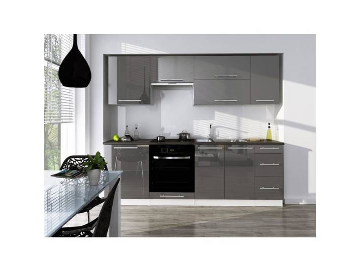 Ensemble de cuisine - 3XE LIVING - 3xE living - 240 cm - Blanc/Gris brillant - 3 tiroirs 8 portes