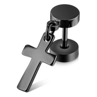 Single-Ohrstecker FIRETTI "Schmuck Geschenk Ohrschmuck einzeln Kreuz", schwarz, Ohrringe, Damen, 6mm, Edelstahl