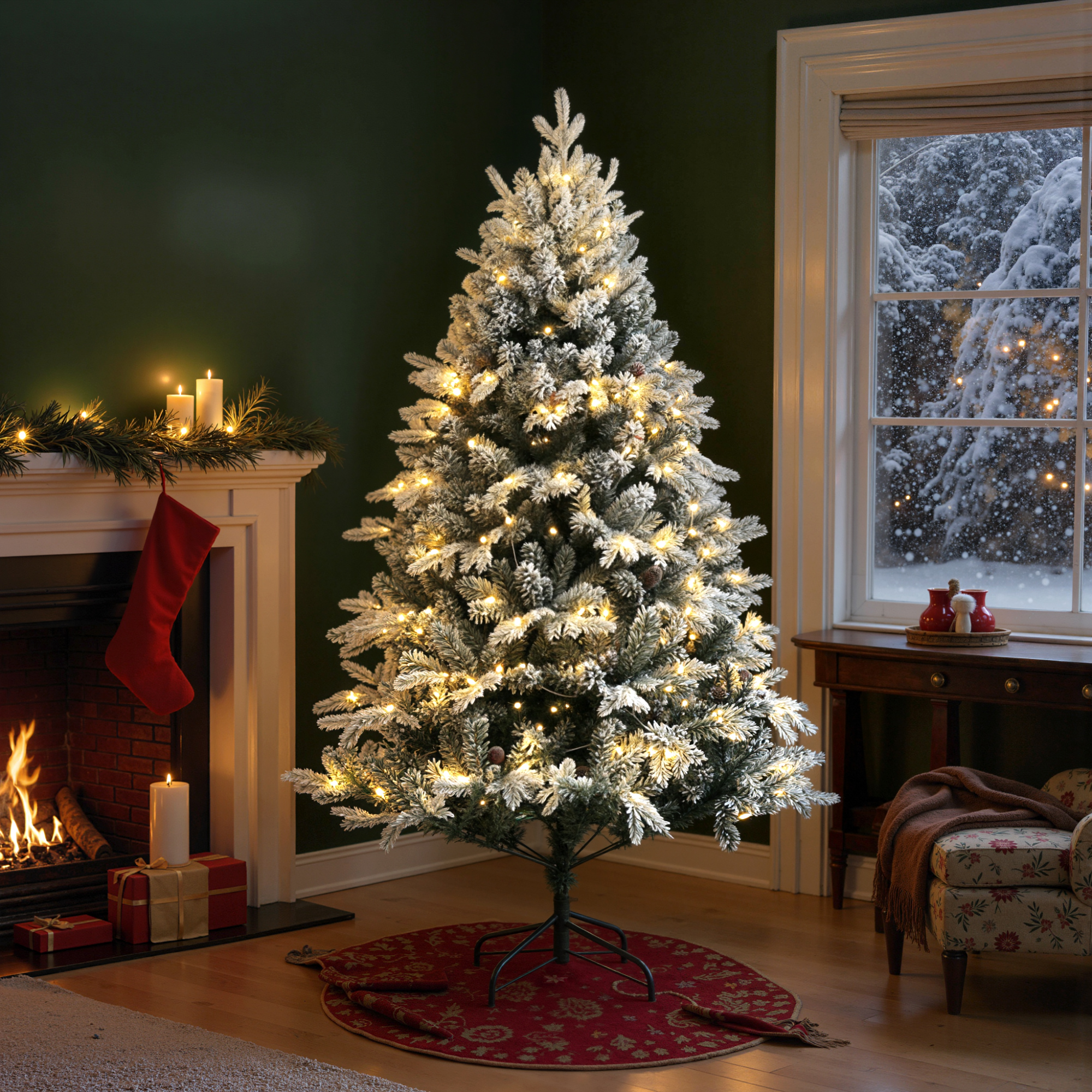 Homcom Albero di Natale Artificiale 180cm con 793 Rami, Luci LED e Rami Innevati, Verde