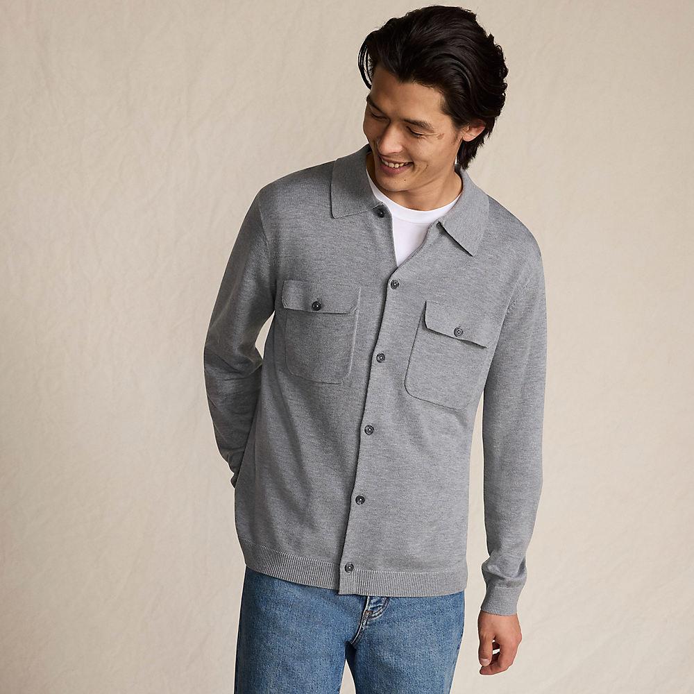 Jersey-Sweaterjacke mit Brusttaschen für Herren, Herren, size: regular, Grau, Wolle/Polyester/Polyacryl, by Lands' End