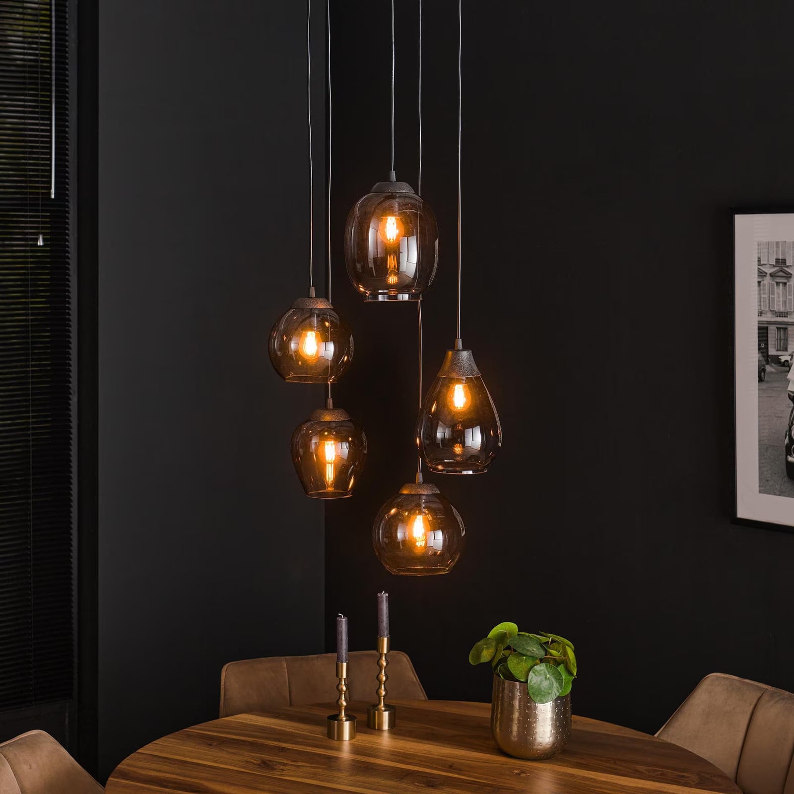 LifestyleFurn Hanglamp Francesco 5-lampig - Chroom en Glas