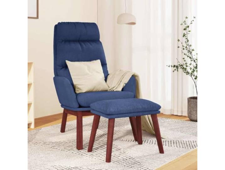 Relaxsessel mit Hocker Blau Stoff Metallrahmen,Beine aus massivem Kautschukholz,Armlehnen,flexibel aufstellbarer Hocker