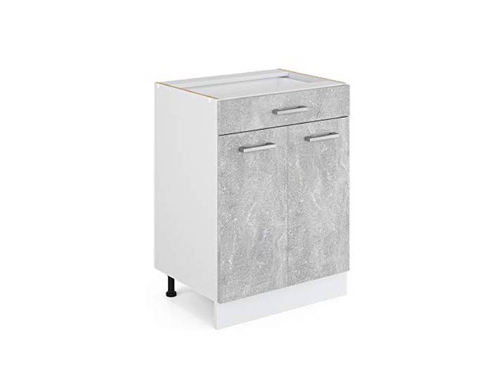Vicco Küchenunterschrank R-Line, Beton, 60 cm 1 Schublade · Ohne Arbeitsplatte · Höhenverst. Füße · 2 Türen · Leichter Zugriff