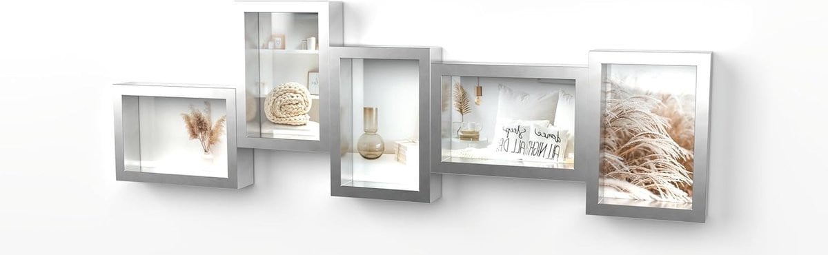 Fotolijst Collage Zilver voor Vijf Afbeeldingen - Muur Decoratie - 72 x 23 cm