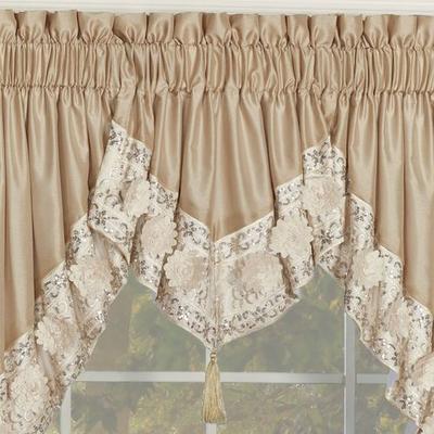 Touch of Class Elegante Sequined Ascot Valance Light Cream 32 x 20, 32 x 20, Light Cream