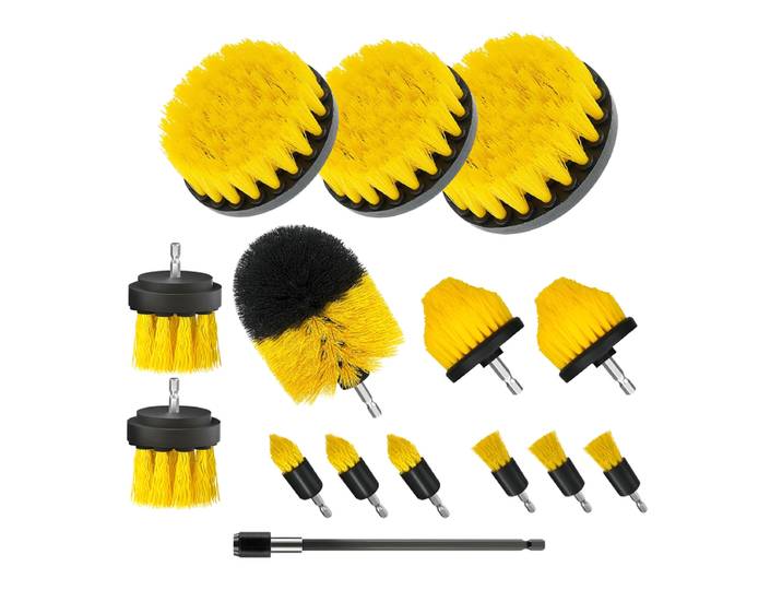 Oxerbog Lot de 15 brosses pour perceuse sans fil Oxerbog, brosses de nettoyage en PP et acier inoxydable résistantes aux produits chimiques, brosses à poils durs pour le nettoyage des recoins, pour le nettoyage général des voitures, des jantes, des sièges