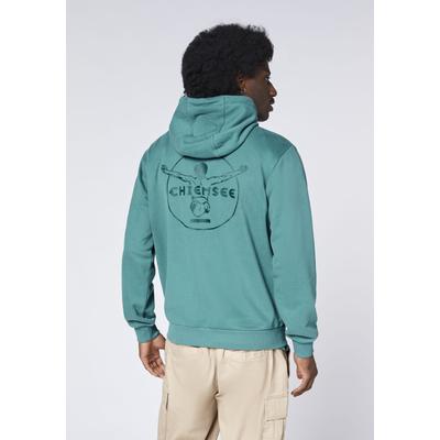 Kapuzensweatshirt CHIEMSEE, Herren, Gr. 4XL (68/70), hydro, 80% Baumwolle, 20% Polyester, unifarben, regular fit, ohne Ausschnitt, Rippbündchen, Sweatshirts, - mit großem, tonalen Rubberprint auf dem Rücken