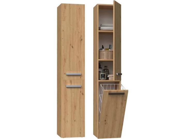 YANA - Meuble salle de bain avec panier à linge - 31x30x174 cm - Colonne rangement SDB