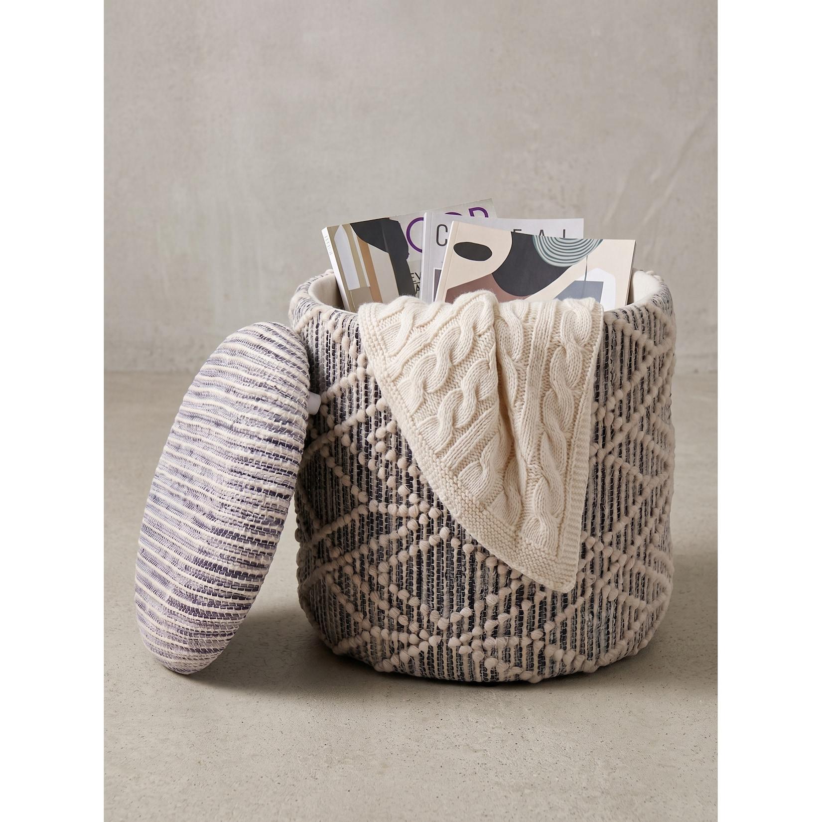 Sitzhocker Stoff Grau-Beige Ø 40x45 cm - RHONE Kadima Design