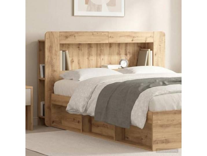 RJPLMFV Bettkopfteil, Eiche, 140 cm, Holz Integrierte Regale, modernes Design, Wandbefestigung inklusive, einfache Reinigung
