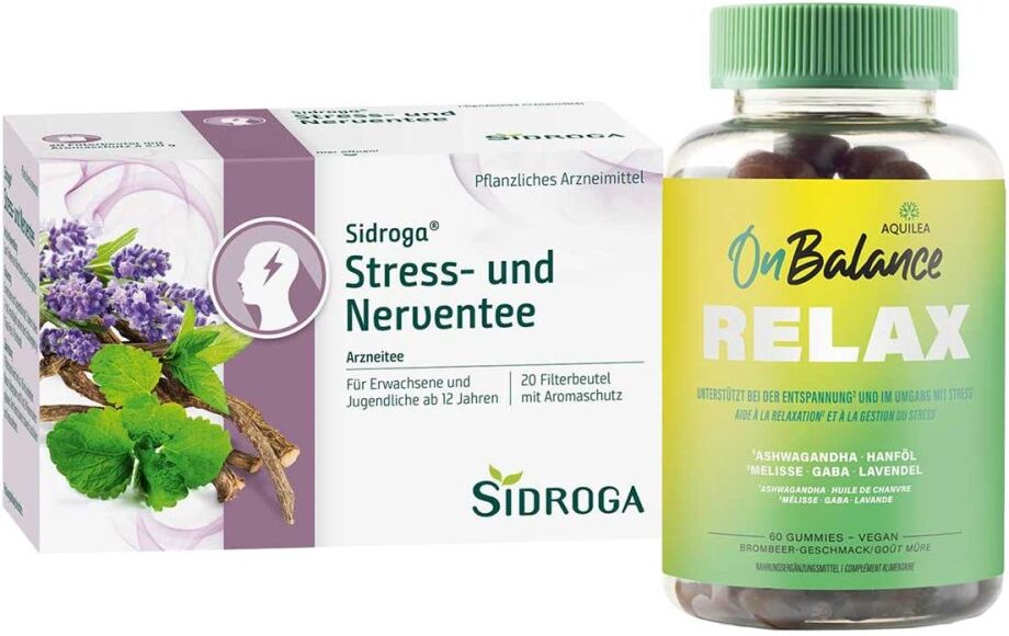 Aquilea Onbalance Relax Gummies + Sidroga Stress- & Nerventee
