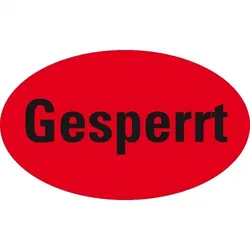 Aufkleber I Organisationsetikett Gesperrt, oval rot, Haftpapier, ablösbar, 90x53mm, 500/Rolle