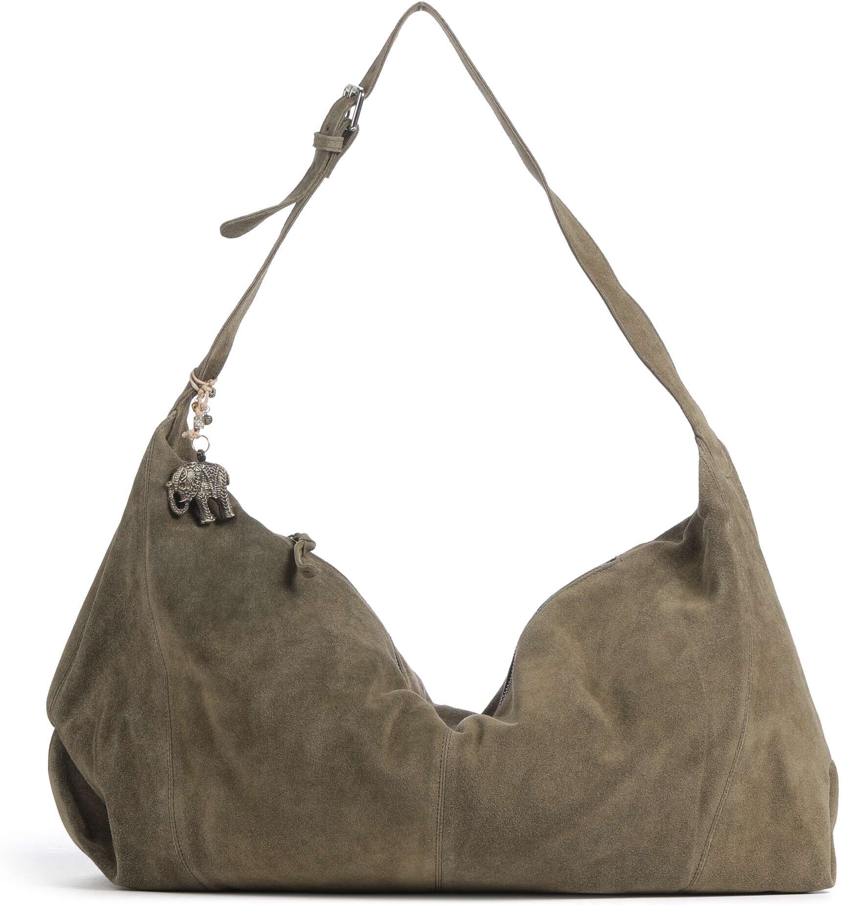 Anokhi Beuteltasche aus Leder, oliv