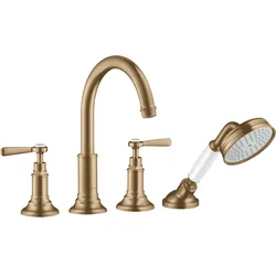 hansgrohe AXOR MONTREUX 4-Loch Wannenrandarmatur, Hebelgriffe, Ausladung 196mm, 16550140, Farbe: Brushed Bronze