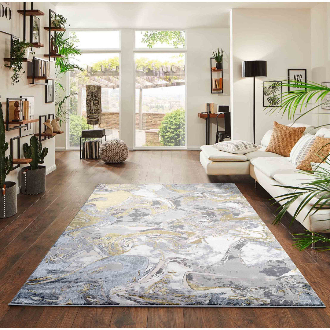 Ivy Bronx Ayten Solarius Modern Living Room Rug - Abstract Area Rugs Gold Gold Rectangle 200cm x 290cm