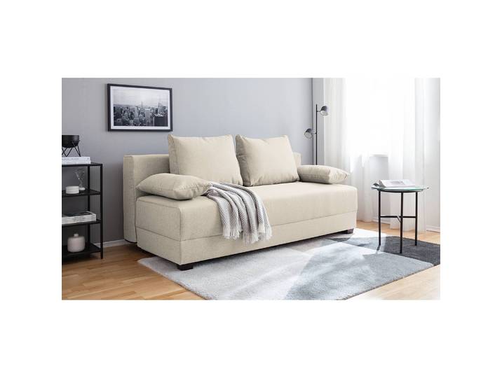 Boxspring-Schlafsofa Beige/Creme Webstoff Luda 202 x 85 x 110cm Modern