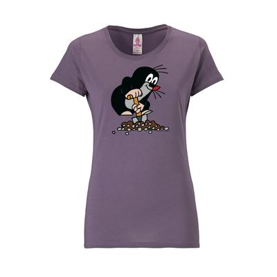 T-Shirt LOGOSHIRT "Der kleine Maulwurf", Damen, Gr. XS, lila, 100% Baumwolle, bedruckt, normal, Rundhals, Shirts T-Shirt, mit lizenziertem Originaldesign