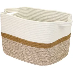 HMF Aufbewahrungskorb mit verlängerten Griffen, Korb aus Baumwolle, 36 x 30 x 25 cm, Weiß-Braun