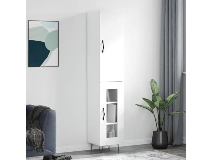 Elegantes Highboard für die Einrichtung in Weiß, Langlebiges Highboard mit Türen aus Holzwerkstoff, Modernes mit Metallfüßen, Stilvolles mit Stauraum 34,5x34x180 cm