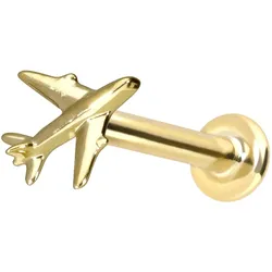 14 Karat Gold Labret mit Push Fit FLUGZEUG