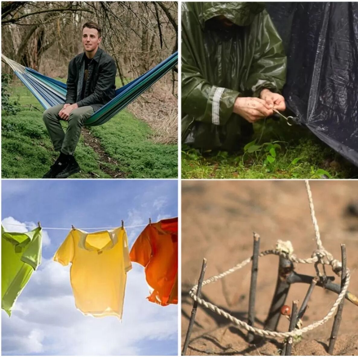 INF 50m Reflektierendes Camping-/Wanderseil – Gut sichtbare Abspannleine für Outdoor-Abenteuer Schwarz