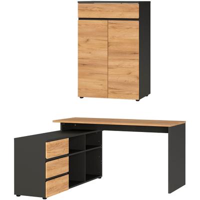 Büromöbel-Set GERMANIA "Lissabon", braun (graphit, navarra, eiche, nachbildung), H:120cm T:145cm, Arbeitsmöbel-Sets, Büromöbel-Set