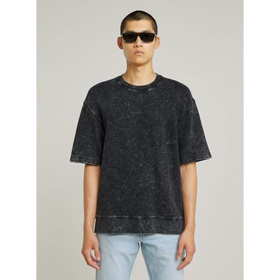 Longpullover G-STAR "Acid Wash Loose Sweater", Herren, Gr. L, schwarz (acid dk schwarz), Obermaterial: 100% Baumwolle, Pullover Longpullover