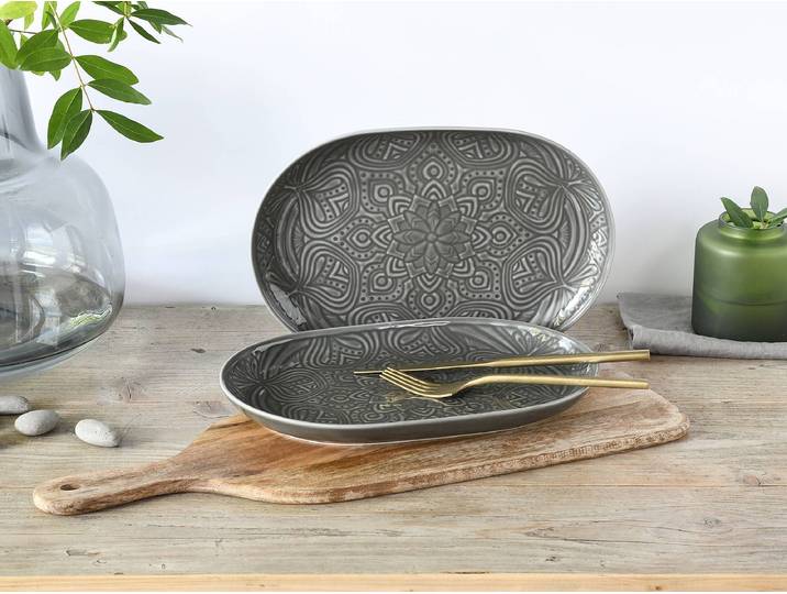 Plateaux de service Orient Mandala 2 28cm Gris/Gris minéral