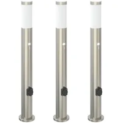 vidaXL Pollerleuchten mit Sensor&Steckdose 3er 80 cm Edelstahl IP44