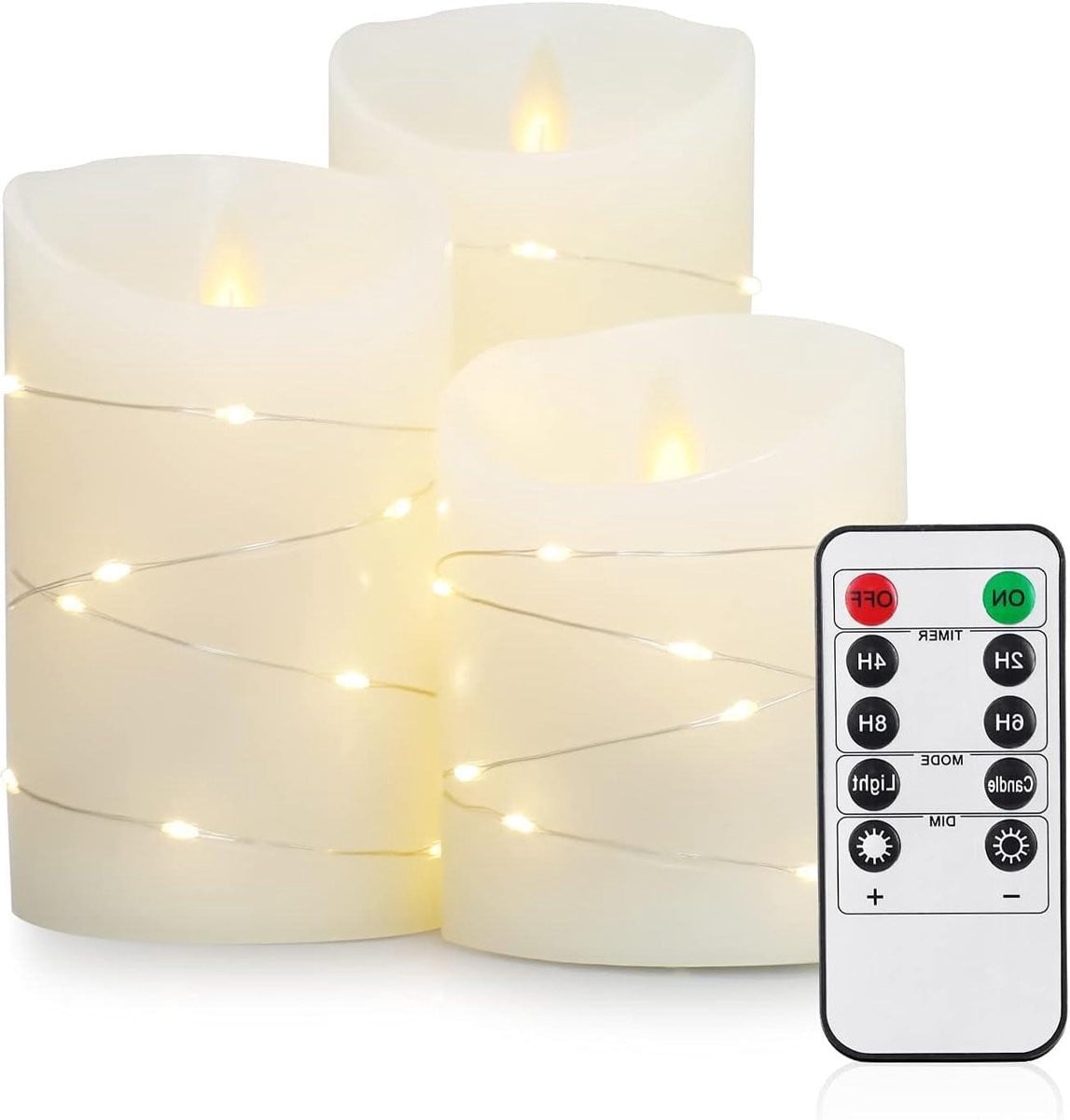 Set van 3 Led Kaarsen met Flakkerende Vlam en Afstandsbediening - Koperdraad Decoratie