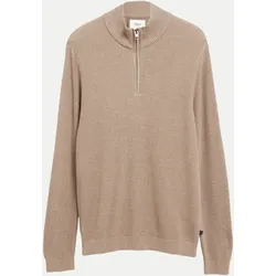 Strickpullover mit Troyer-Kragen Beige 3XL