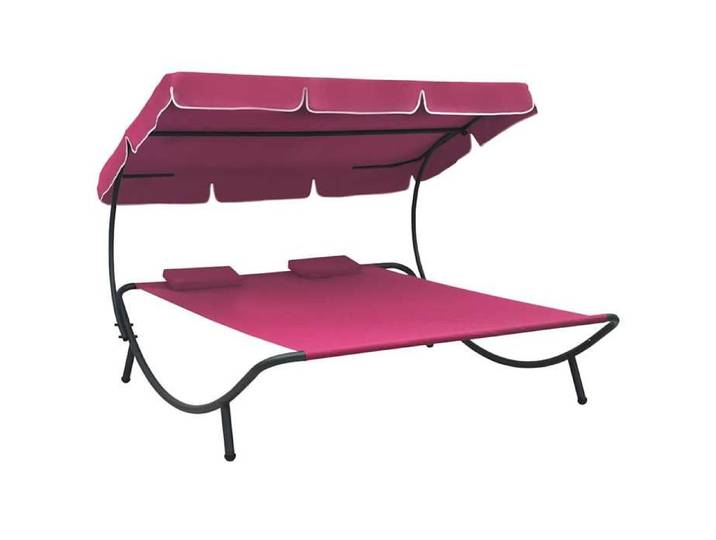 BEWI®Lit de repos d'extérieur pour 1/2 personne - Bain de Soleil Transat avec auvent et oreillers rose &FR976113