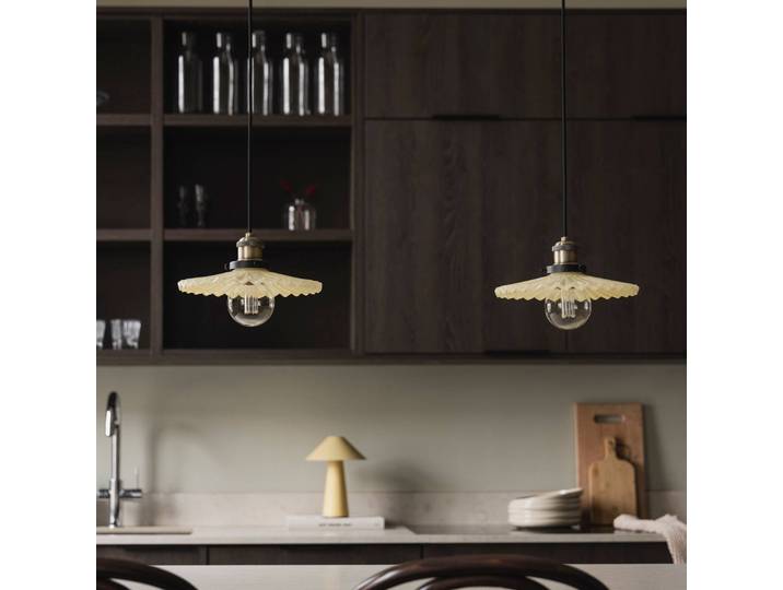Globen Lighting Hängeleuchte COBBLER, dimmbar, creme / amber, für Wohn- / Esszimmer, Glas, Design
