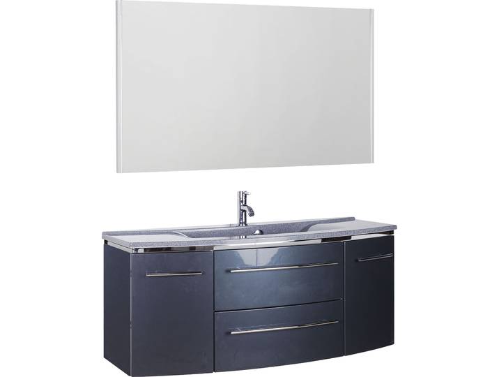 Badmöbel-Set SAPHIR 3040 , grau (anthrazit glanz, beckenfarbe: granit grau), Kastenmöbel-Sets, Badmöbel-Set
