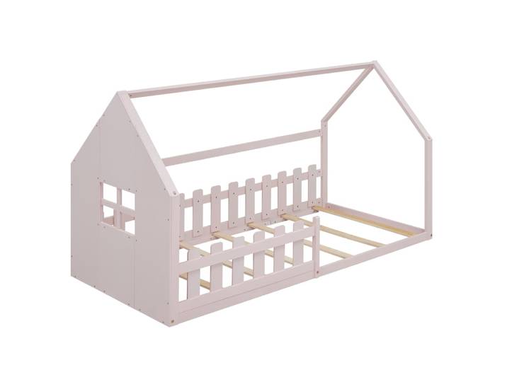 Lit cabane enfant 90x200 cm rose en bois