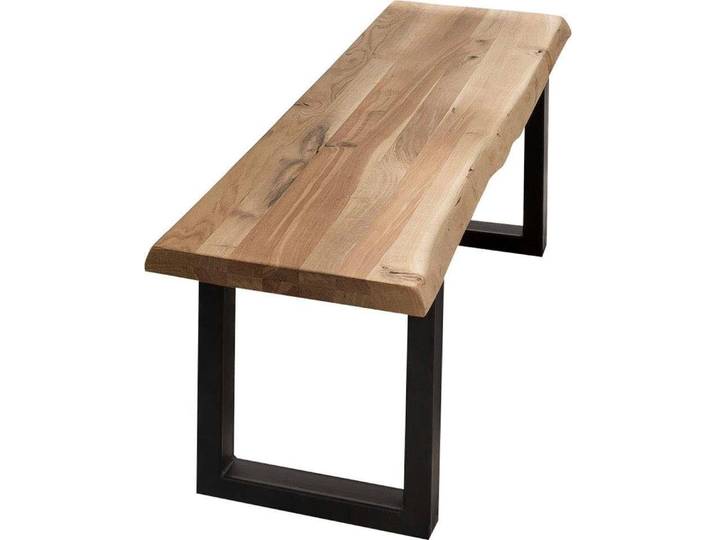 Bank HOME AFFAIRE Tristan , beige (natur, schwarz), B:180cm H:45cm T:38cm, Sitzbänke, Bank, aus Massivholz Eiche