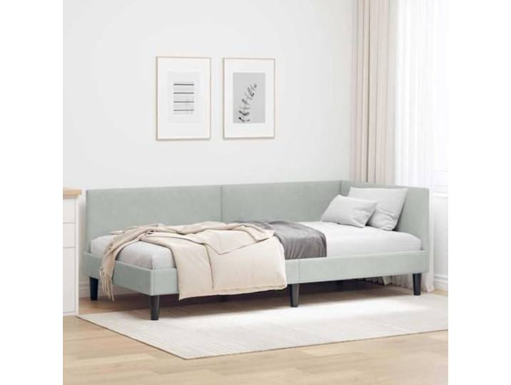 YUTAASU Eckbettgestell Samt Hellgrau 90x200 cm Bett Sofa Mit Lattenrost, Modernes Design, Multifunktional, Pflegeleicht