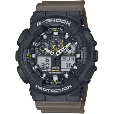 Chronograph CASIO G-SHOCK, grün (dunkelbraun, schwarz, schwarz, grau), Armbanduhren, Herren, schwarz, Chronograph, Quarzuhr,Armbanduhr,Herrenuhr,digital, bis 20 bar wasserd.Resinarmband