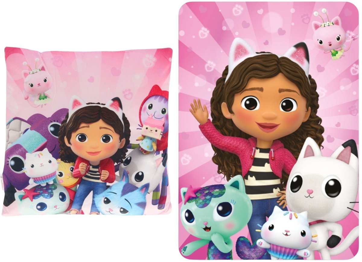 Gabby's Dollhouse slaapkamerset met kussen en fleece deken