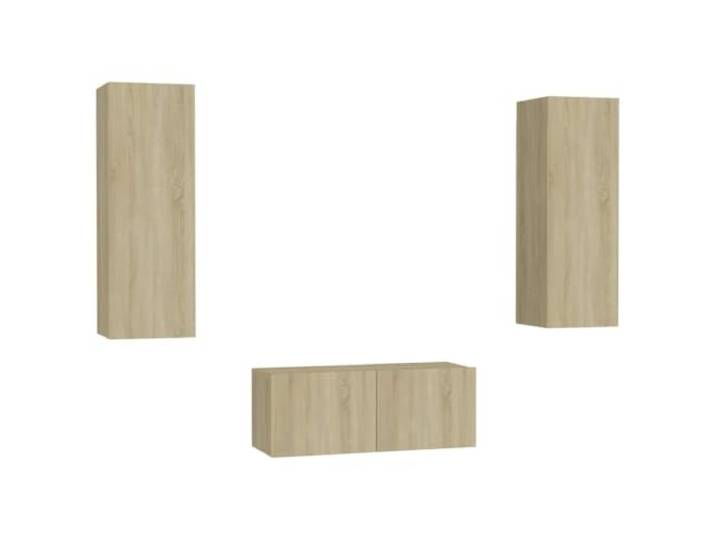 hliofuir 3-tlg. TV-Schrank-Set Wandmontage Hängend Sonoma-Eiche Schwebendes Design für Wohnzimmer und Schlafzimmer mit geräumigen Fächern für Multimedia und Dekoration.
