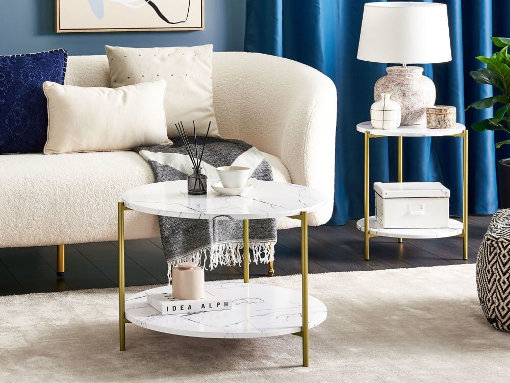 Beliani Table basse marbre blanc Blanc 60x45x60cm