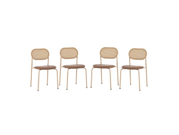 BlingBin Esszimmerstuhl Moderner, Einfacher Freizeitstuhl mit 4 Stützbeinen Aus Metall (4er Set, 4 St), Rattan-Freizeitstuhl, Tragendes Gewicht: 150KG, Braun